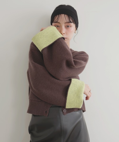 LIAN（リアン）の「アルパカタッチバイカラーカーディガン（カーディガン/ボレロ・レディース・チャコールグレー/ブラック/アイボリー/ブラウン・FREE）」の6枚目の写真