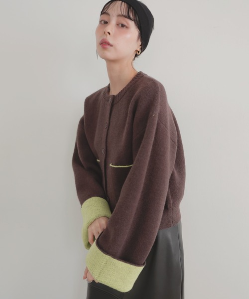 LIAN（リアン）の「アルパカタッチバイカラーカーディガン（カーディガン/ボレロ・レディース・チャコールグレー/ブラック/アイボリー/ブラウン・FREE）」の7枚目の写真