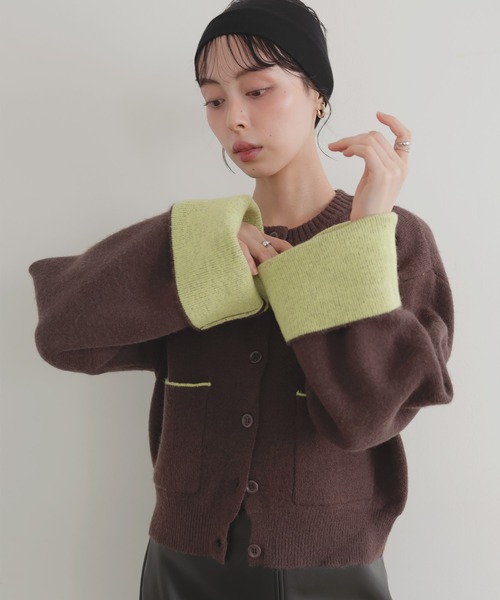 LIAN（リアン）の「アルパカタッチバイカラーカーディガン（カーディガン/ボレロ・レディース・チャコールグレー/ブラック/アイボリー/ブラウン・FREE）」の8枚目の写真