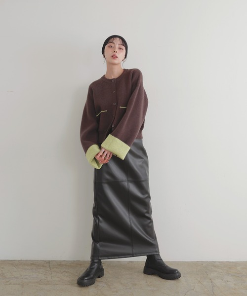 LIAN（リアン）の「アルパカタッチバイカラーカーディガン（カーディガン/ボレロ・レディース・チャコールグレー/ブラック/アイボリー/ブラウン・FREE）」の9枚目の写真