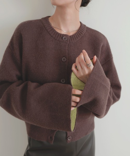 LIAN（リアン）の「アルパカタッチバイカラーカーディガン（カーディガン/ボレロ・レディース・チャコールグレー/ブラック/アイボリー/ブラウン・FREE）」の10枚目の写真