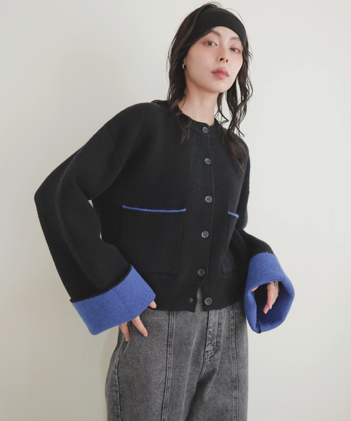 LIAN（リアン）の「アルパカタッチバイカラーカーディガン（カーディガン/ボレロ・レディース・チャコールグレー/ブラック/アイボリー/ブラウン・FREE）」の11枚目の写真