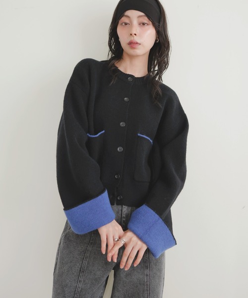 LIAN（リアン）の「アルパカタッチバイカラーカーディガン（カーディガン/ボレロ・レディース・チャコールグレー/ブラック/アイボリー/ブラウン・FREE）」の12枚目の写真