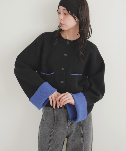 LIAN（リアン）の「アルパカタッチバイカラーカーディガン（カーディガン/ボレロ・レディース・チャコールグレー/ブラック/アイボリー/ブラウン・FREE）」の14枚目の写真