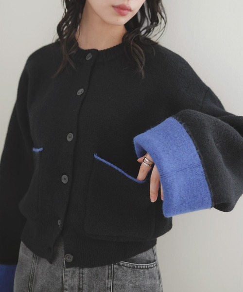 LIAN（リアン）の「アルパカタッチバイカラーカーディガン（カーディガン/ボレロ・レディース・チャコールグレー/ブラック/アイボリー/ブラウン・FREE）」の15枚目の写真