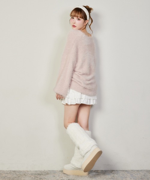 one after another NICE CLAUP（ワンアフターアナザーナイスクラップ）の「【今すぐお届け可能!セットで着れる】milkyフェザーニットロングカーディガン（カーディガン/ボレロ・レディース・ダークブラウン/ピンク/オフホワイト/グレー/サックスブルー・FREE）」の8枚目の写真