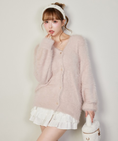 one after another NICE CLAUP（ワンアフターアナザーナイスクラップ）の「【今すぐお届け可能!セットで着れる】milkyフェザーニットロングカーディガン（カーディガン/ボレロ・レディース・ダークブラウン/ピンク/オフホワイト/グレー/サックスブルー・FREE）」の10枚目の写真