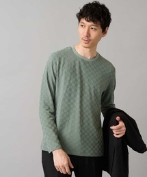 a.v.v | 【イージーケア/毛玉になりにくい】ブロックリンクスジャカードクルーネックTシャツ【洗濯機で洗える】通勤/ビジネス/ジャケット〈ON/OFF SERIES〉(Tシャツ/カットソー)