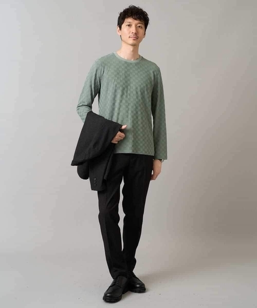 a.v.v(アーヴェヴェ)の「【ジャケット映えカットソー】ブロックリンクスジャカードクルーネックTシャツ 通勤/ビジネス/ジャケット【イージーケア/毛玉になりにくい/洗濯機で洗える】〈ON/(Tシャツ/カットソー・メンズ・ブラック/グリーン/ホワイト・46/48/50)」の11枚目の写真