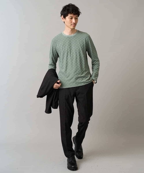a.v.v(アーヴェヴェ)の「【ジャケット映えカットソー】ブロックリンクスジャカードクルーネックTシャツ 通勤/ビジネス/ジャケット【イージーケア/毛玉になりにくい/洗濯機で洗える】〈ON/(Tシャツ/カットソー・メンズ・ブラック/グリーン/ホワイト・46/48/50)」の12枚目の写真
