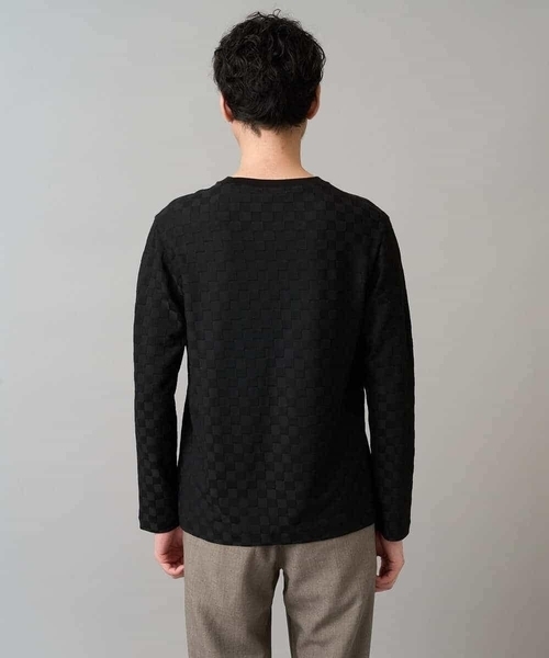 a.v.v(アーヴェヴェ)の「【ジャケット映えカットソー】ブロックリンクスジャカードクルーネックTシャツ 通勤/ビジネス/ジャケット【イージーケア/毛玉になりにくい/洗濯機で洗える】〈ON/(Tシャツ/カットソー・メンズ・ブラック/グリーン/ホワイト・46/48/50)」の4枚目の写真