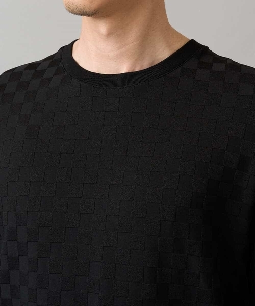 a.v.v(アーヴェヴェ)の「【ジャケット映えカットソー】ブロックリンクスジャカードクルーネックTシャツ 通勤/ビジネス/ジャケット【イージーケア/毛玉になりにくい/洗濯機で洗える】〈ON/(Tシャツ/カットソー・メンズ・ブラック/グリーン/ホワイト・46/48/50)」の5枚目の写真