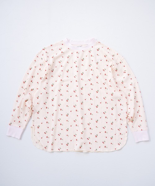 FRUIT OF THE LOOM（フルーツオブザルーム）の「レトロ調ワッフルルーム上下 / 長袖上下２点セット / ブランドロゴ総柄 / ワンマイルウェア（その他ルームウェア・レディース・サックスブルー/ピンク・M）」の3枚目の写真