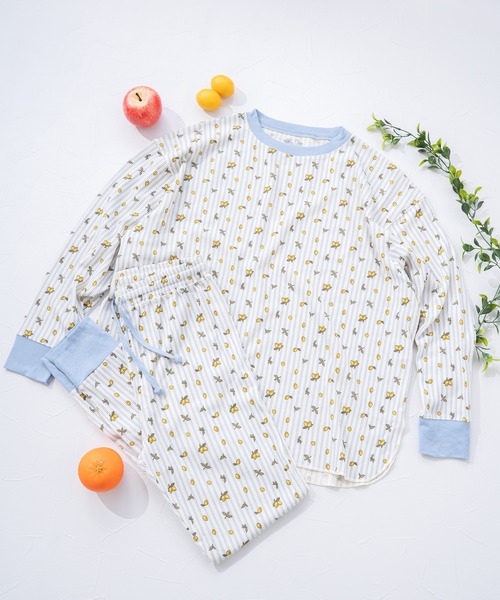 FRUIT OF THE LOOM（フルーツオブザルーム）の「レトロ調ワッフルルーム上下 / 長袖上下２点セット / ブランドロゴ総柄 / ワンマイルウェア（その他ルームウェア・レディース・サックスブルー/ピンク・M）」の11枚目の写真