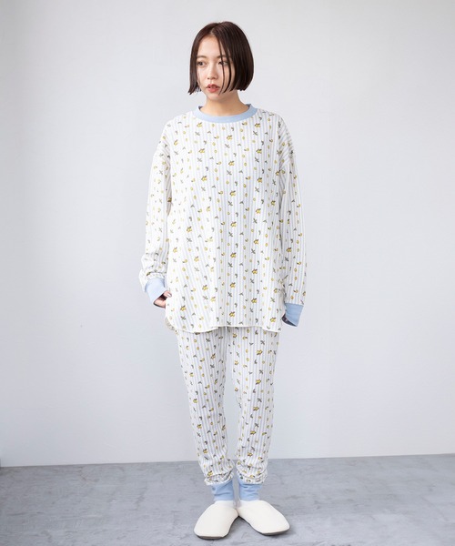 FRUIT OF THE LOOM（フルーツオブザルーム）の「レトロ調ワッフルルーム上下 / 長袖上下２点セット / ブランドロゴ総柄 / ワンマイルウェア（その他ルームウェア・レディース・サックスブルー/ピンク・M）」の18枚目の写真