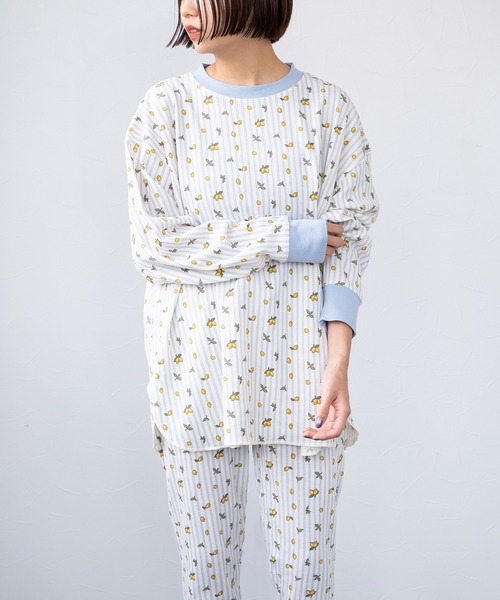 FRUIT OF THE LOOM（フルーツオブザルーム）の「レトロ調ワッフルルーム上下 / 長袖上下２点セット / ブランドロゴ総柄 / ワンマイルウェア（その他ルームウェア・レディース・サックスブルー/ピンク・M）」の15枚目の写真