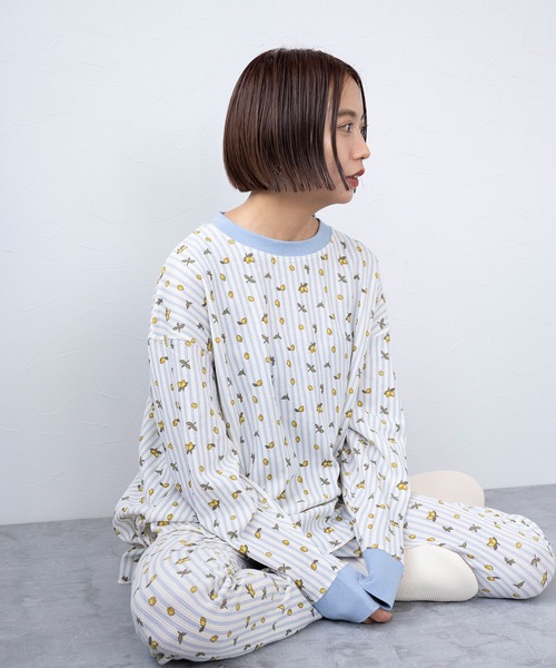 FRUIT OF THE LOOM（フルーツオブザルーム）の「レトロ調ワッフルルーム上下 / 長袖上下２点セット / ブランドロゴ総柄 / ワンマイルウェア（その他ルームウェア・レディース・サックスブルー/ピンク・M）」の13枚目の写真