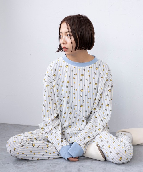 FRUIT OF THE LOOM（フルーツオブザルーム）の「レトロ調ワッフルルーム上下 / 長袖上下２点セット / ブランドロゴ総柄 / ワンマイルウェア（その他ルームウェア・レディース・サックスブルー/ピンク・M）」の12枚目の写真