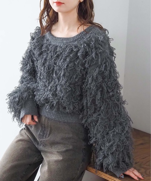 セール】ループフリンジ2wayニット（カーディガン/ボレロ）｜tiptop