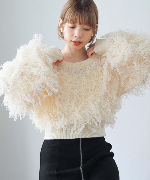 セール】ループフリンジ2wayニット（カーディガン/ボレロ）｜tiptop