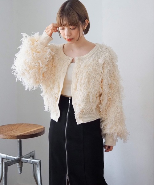 セール】ループフリンジ2wayニット（カーディガン/ボレロ）｜tiptop