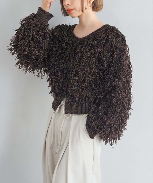 tiptop（ティップトップ）の「ループフリンジ２wayニット（カーディガン/ボレロ・レディース・ブラック/アイボリー/チャコールグレー・FREE）」の5枚目の写真