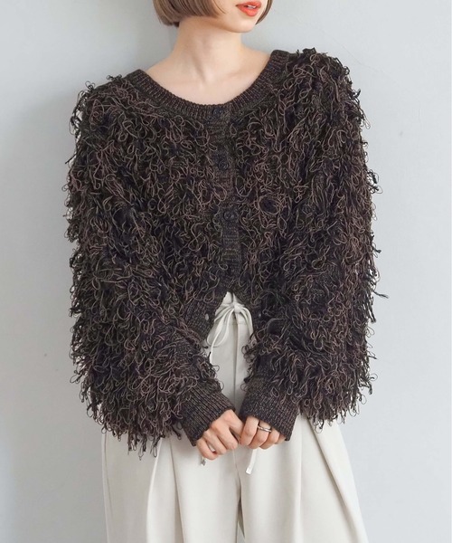tiptop（ティップトップ）の「ループフリンジ２wayニット（カーディガン/ボレロ・レディース・ブラック/アイボリー/チャコールグレー・FREE）」の4枚目の写真