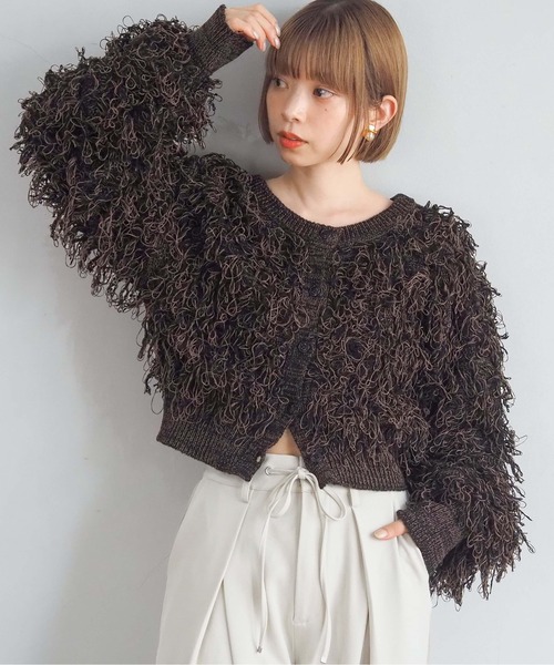 tiptop（ティップトップ）の「ループフリンジ２wayニット（カーディガン/ボレロ・レディース・ブラック/アイボリー/チャコールグレー・FREE）」の6枚目の写真