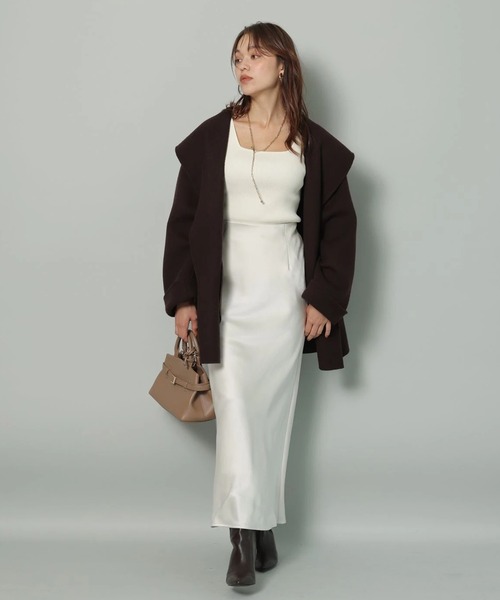 Arpege story ファー付きフードリバーコート オフ白 S フードリバー