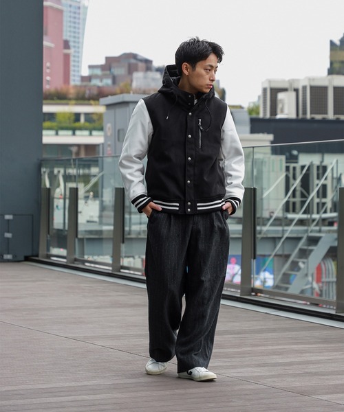 BEAMS HEART フード付きスタジャン M ブラック/グレー セール】【デザインをアップデート】フーディー スタジャン/Hooded