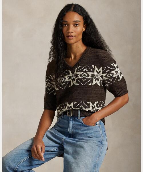 スノーフレーク Vネック ショートスリーブ セーター（ニット/セーター