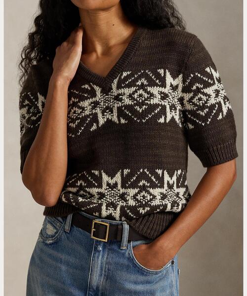 スノーフレーク Vネック ショートスリーブ セーター（ニット/セーター