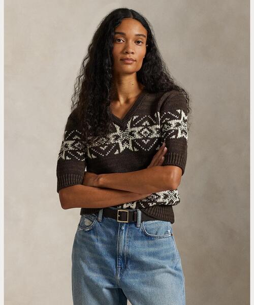 スノーフレーク Vネック ショートスリーブ セーター（ニット/セーター