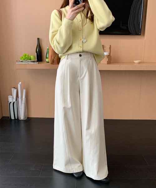 aimoha（アイモハ）の「タック ワイドパンツ（スラックス・レディース・ライトベージュ/ブラック/チョコ・LARGE/MEDIUM）」の6枚目の写真