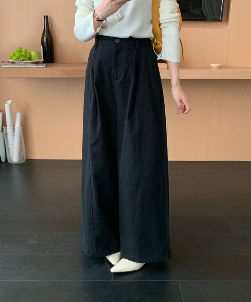 aimoha（アイモハ）の「タック ワイドパンツ（スラックス・レディース・ライトベージュ/ブラック/チョコ・LARGE/MEDIUM）」の4枚目の写真