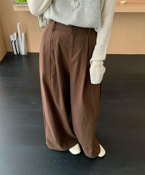 aimoha（アイモハ）の「タック ワイドパンツ（スラックス・レディース・ライトベージュ/ブラック/チョコ・LARGE/MEDIUM）」の5枚目の写真