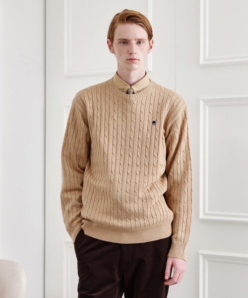 TAKEO KIKUCHI（タケオキクチ）の「【LIMITED】ワンポイント刺繍ケーブルニット（ニット/セーター・メンズ・ブラック/ベージュ/ダークグレー/ブルー系その他/ホワイト系・01/02/03/04）」の4枚目の写真