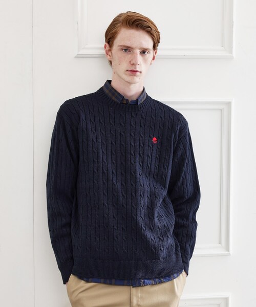 TAKEO KIKUCHI（タケオキクチ）の「【LIMITED】ワンポイント刺繍ケーブルニット（ニット/セーター・メンズ・ブラック/ベージュ/ダークグレー/ブルー系その他/ホワイト系・01/02/03/04）」の5枚目の写真