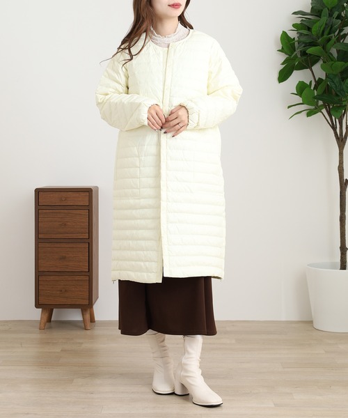 OMNES(オムネス)の「インナーダウン サイドジップロングジャケット(その他アウター・レディース・アイボリー/キャメル・L/M)」の1枚目の写真