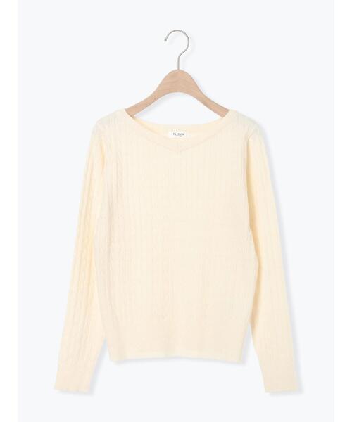 Te chichi TERRASSE（テチチテラス）の「もちもちケーブルVネックニット（ニット/セーター・レディース・オフホワイト/グレー/ブラック/レッド・F）」の11枚目の写真