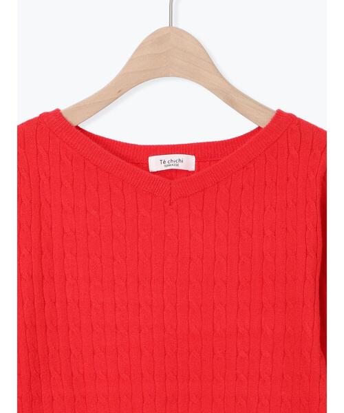 Te chichi TERRASSE（テチチテラス）の「もちもちケーブルVネックニット（ニット/セーター・レディース・オフホワイト/グレー/ブラック/レッド・F）」の14枚目の写真