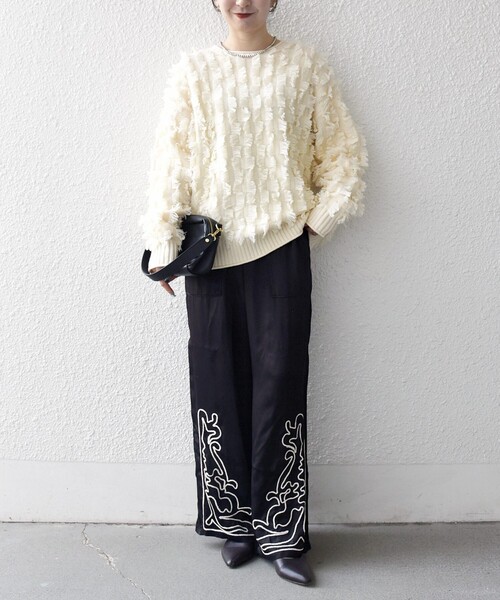 シップス エニィ（SHIPS any）/SHIPS any:〈洗濯機可能〉サテン 刺繍 ストレート イージー パンツ セール】SHIPS any:〈洗濯機可能〉サテン 刺繍 ストレート イージー