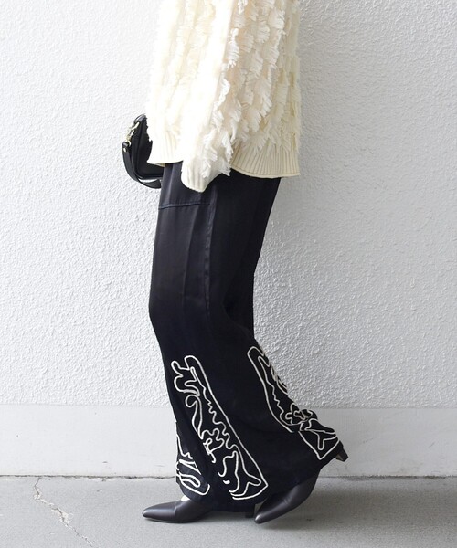 セール】SHIPS any:〈洗濯機可能〉サテン 刺繍 ストレート イージー