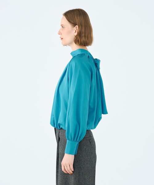エリミオプッチ　コットンシルクブラウス　ブルー コットンシルクサテン 2-wayボウタイブラウス（シャツ/ブラウス