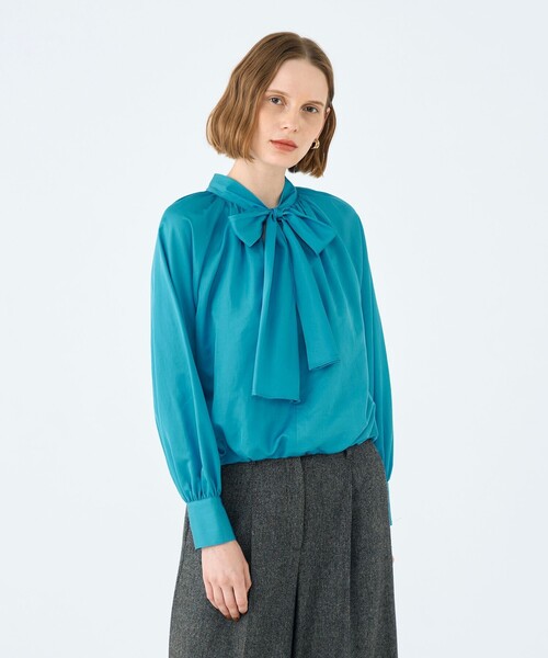 試着のみ☆ボールジィ　緑　23SS キカダイヤゴナル　ボウタイブラウス　長袖 キカダイアゴナルプリント ボウタイブラウス | maison TOMORROWLAND