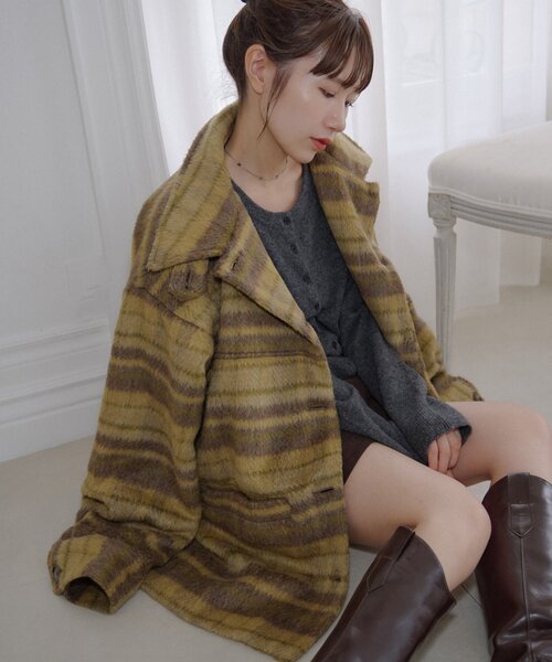umm./特別感ある一着】チェックシャギーコート（その他アウター
