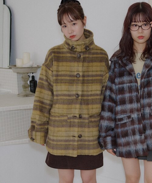 umm./特別感ある一着】チェックシャギーコート（その他アウター