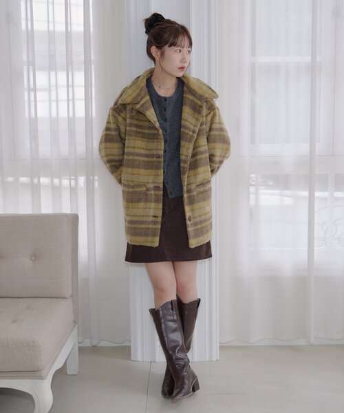 umm./特別感ある一着】チェックシャギーコート（その他アウター