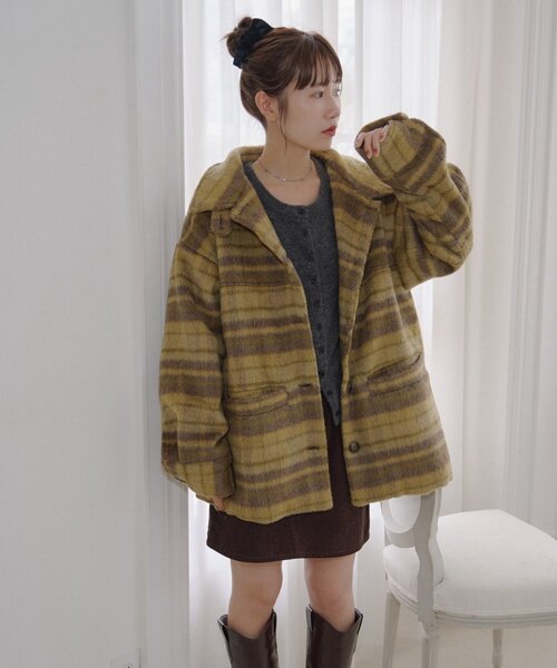 umm./特別感ある一着】チェックシャギーコート（その他アウター