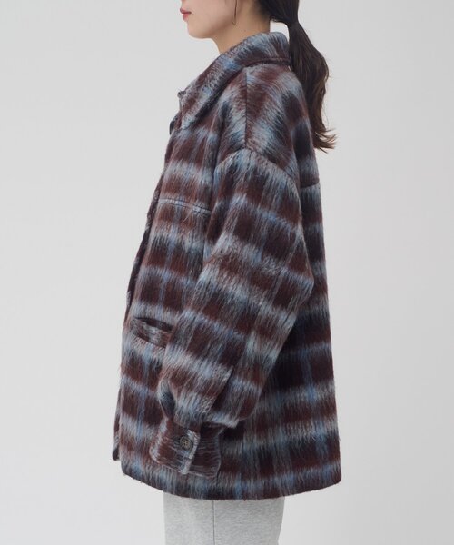 あってぃストフ STOF チェックシャギーモッズコート　アルパカ混 STOF（ストフ）の「チェックシャギーマウンテンコート（マウンテン